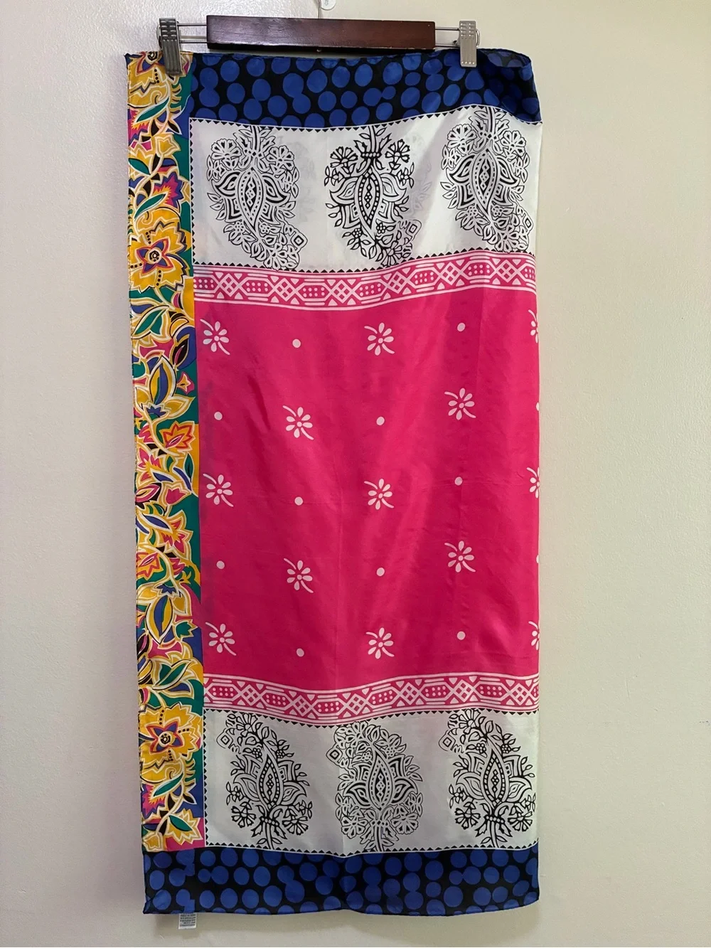 Echo Pink Multi-Pattern silk scarf with gold floral